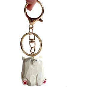 Lovely Bear Keychain Keyring Clip Charm Accessories Miniature Carved Wood Figurine
