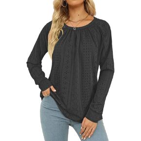 Lylinan Womens Tops 2023 Long Sleeve Shirts Crewneck Tunics for Women Fall Fashion Clothes Casual Trendy Blouses in Kuwait
