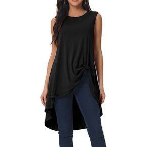 Women's High Low Hem Tops Sleeveless Tunic Top Crewneck Dressy Casual Shirts
