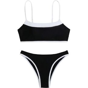 SHENHE Women's Bikini Set Contrast Binding Two Piece Swimsuit Strap Bathing Suit