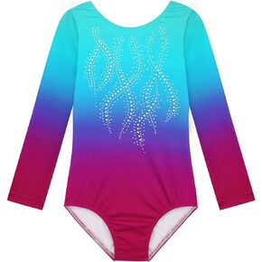 Girls Gymnastics Leotard Long Sleeve Unitards Active Sparkly Dancewear Tumbling Outfit for Girls Little Kids 2-10Y