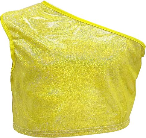 Kids Girls One-Shoulder Athletic Dance Crop Tops Sequins Jazz Sport Workout Tank Tops Dancewear in Saudi Arabia