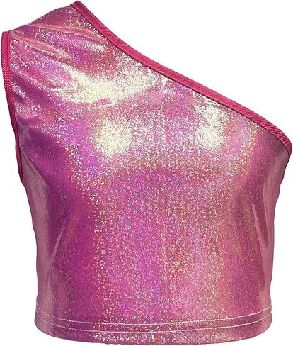 Kids Girls One-Shoulder Athletic Dance Crop Tops Sequins Jazz Sport Workout Tank Tops Dancewear in Saudi Arabia