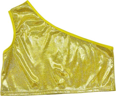 Kids Girls One-Shoulder Athletic Dance Crop Tops Sequins Jazz Sport Workout Tank Tops Dancewear in Saudi Arabia