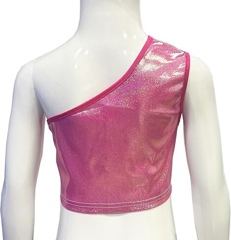 Kids Girls One-Shoulder Athletic Dance Crop Tops Sequins Jazz Sport Workout Tank Tops Dancewear in Saudi Arabia