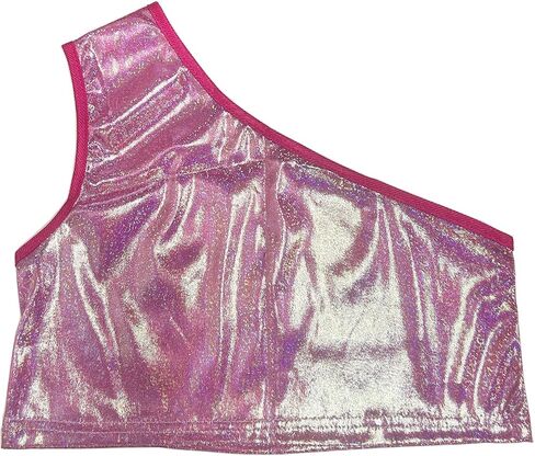Kids Girls One-Shoulder Athletic Dance Crop Tops Sequins Jazz Sport Workout Tank Tops Dancewear in Saudi Arabia