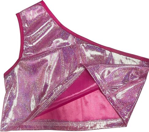 Kids Girls One-Shoulder Athletic Dance Crop Tops Sequins Jazz Sport Workout Tank Tops Dancewear in Saudi Arabia