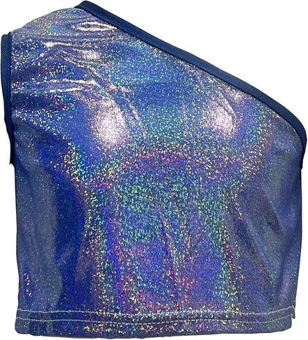 Kids Girls One-Shoulder Athletic Dance Crop Tops Sequins Jazz Sport Workout Tank Tops Dancewear in Saudi Arabia