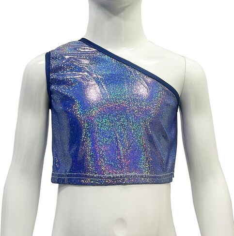 Kids Girls One-Shoulder Athletic Dance Crop Tops Sequins Jazz Sport Workout Tank Tops Dancewear in Saudi Arabia