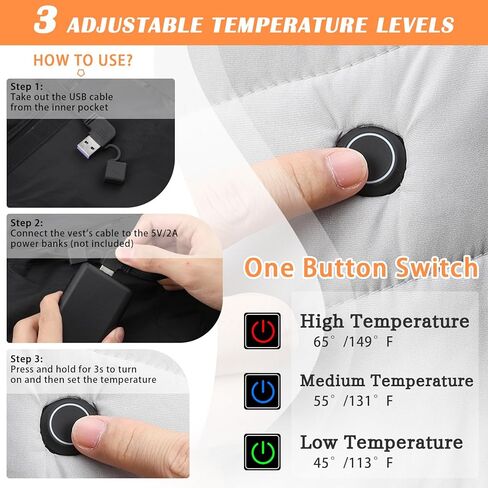 اس توب سترة تدفئة USB للرجال والنساء، سترة حرارية كهربائية مع 4 مناطق تسخين و3 مستويات للتدفئة، ملابس تدفئة خفيفة الوزن قابلة لاعادة الشحن، صدرية دافئة للتزلج في الهواء الطلق والمشي لمسافات طويلة وصيد in Kuwait