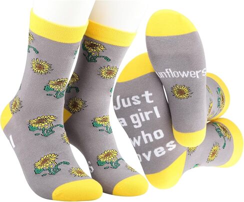 MBMSO 2 Pairs Sunflower Socks Girls Women Just a Girl Who Loves Sunflowers Gifts for Sunflower Lovers Floral Novelty Socks in Saudi Arabia