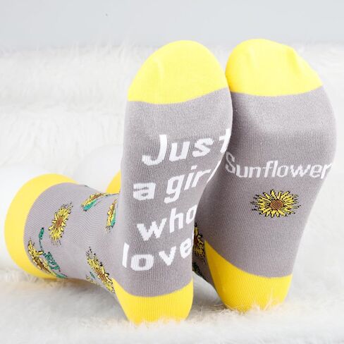 MBMSO 2 Pairs Sunflower Socks Girls Women Just a Girl Who Loves Sunflowers Gifts for Sunflower Lovers Floral Novelty Socks in Saudi Arabia