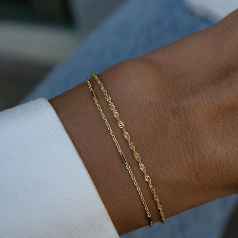 SUFOPE Dainty Bracelets for Women, 14k Gold Plated/Silver Layered Charms Bracelet Herringbone Satellite Beads Box Rope CZ Bracelet Adjustable Cuba Link Chain Bracelet Set Jewelry Gifts in Saudi Arabia