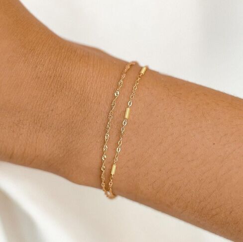 SUFOPE Dainty Bracelets for Women, 14k Gold Plated/Silver Layered Charms Bracelet Herringbone Satellite Beads Box Rope CZ Bracelet Adjustable Cuba Link Chain Bracelet Set Jewelry Gifts in Saudi Arabia
