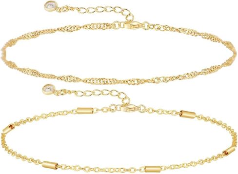 SUFOPE Dainty Bracelets for Women, 14k Gold Plated/Silver Layered Charms Bracelet Herringbone Satellite Beads Box Rope CZ Bracelet Adjustable Cuba Link Chain Bracelet Set Jewelry Gifts in Saudi Arabia