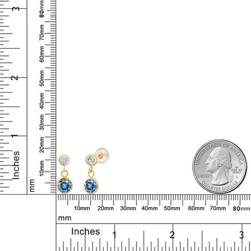 14k Yellow Gold Persian Blue Moissanite and White Moissanite From Charles & Colvard 2 Stone Dangle Stud Earrings For Women (1.80 Cttw, Gemstone, Round 6MM, Round 3MM) in Saudi Arabia