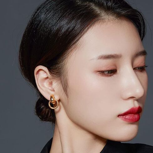 اقراط اذن مرصعة بالذهب عيار 18 قيراط مع حلقة دائرية للنساء in Kuwait