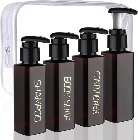 زجاجات السفر من Hethyo لمستحضرات التجميل المعتمدة من إدارة أمن المواصلات الأمريكية، 3.4 أونصة/100 مل، 4 عبوات بحجم مناسب للسفر، زجاجات الشامبو والبلسم، موزع زجاجات مضخة فارغة، حاويات مستحضرات تجميل قابلة لإعادة الملء ومضادة للتسرب in Kuwait