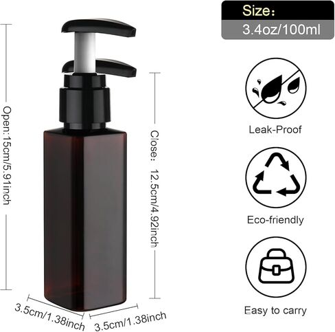 زجاجات السفر من Hethyo لمستحضرات التجميل المعتمدة من إدارة أمن المواصلات الأمريكية، 3.4 أونصة/100 مل، 4 عبوات بحجم مناسب للسفر، زجاجات الشامبو والبلسم، موزع زجاجات مضخة فارغة، حاويات مستحضرات تجميل قابلة لإعادة الملء ومضادة للتسرب in Kuwait