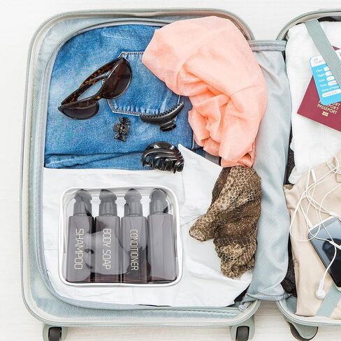 زجاجات السفر من Hethyo لمستحضرات التجميل المعتمدة من إدارة أمن المواصلات الأمريكية، 3.4 أونصة/100 مل، 4 عبوات بحجم مناسب للسفر، زجاجات الشامبو والبلسم، موزع زجاجات مضخة فارغة، حاويات مستحضرات تجميل قابلة لإعادة الملء ومضادة للتسرب in Kuwait