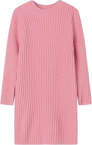 فستان سترة محبوك للفتيات من LittleSpring بأكمام طويلة ورقبة مستديرة بلون موحد in Kuwait