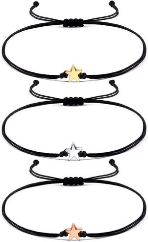 أساور BFF المقاومة للماء VU100 لثلاثة أصدقاء طويلة مسافات متوافقة، صداقة وعد العلاقة، أساور نجمة سلسلة أمنية / خلخال مجوهرات هدايا لالأخت العزيزة الأحمر والأزرق والأصفر in Kuwait