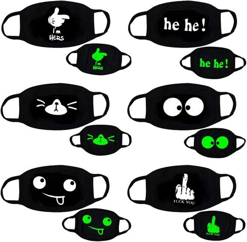 6 قطع قناع قطني مضيء رائع للفم الأنمي يتوهج في الظلام قناع وجه فردي للجنسين لحفلات الهالوين، حفلة تنكرية لعيد الميلاد (النمط الأزرق 2) in Kuwait