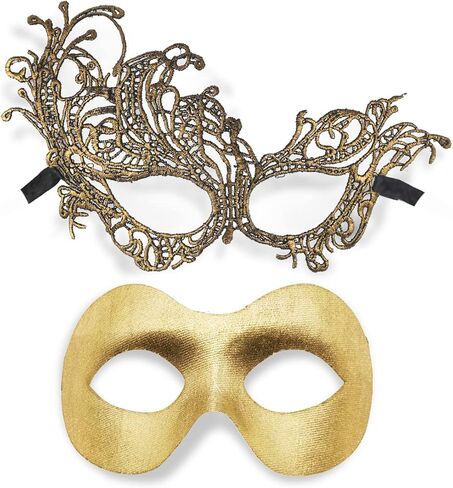 قناع تنكر من MYMENU للنساء، قناع دانتيل للزوجين، قناع كرنفال الهالوين للحفلات الراقصة، لوازم الحفلات التنكرية (ذهبي فينيكس) in Kuwait