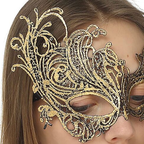 قناع تنكر من MYMENU للنساء، قناع دانتيل للزوجين، قناع كرنفال الهالوين للحفلات الراقصة، لوازم الحفلات التنكرية (ذهبي فينيكس) in Kuwait