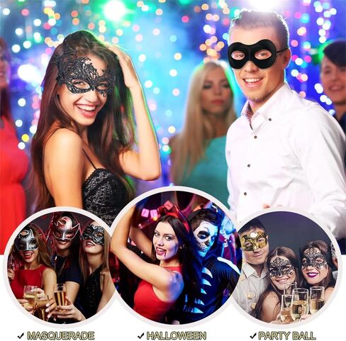 قناع تنكر من MYMENU للنساء، قناع دانتيل للزوجين، قناع كرنفال الهالوين للحفلات الراقصة، لوازم الحفلات التنكرية (ذهبي فينيكس) in Kuwait