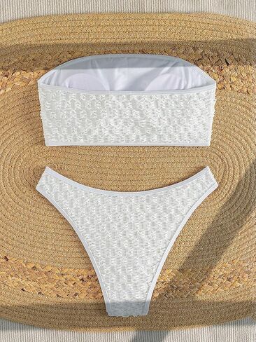 WDIRARA Women's Strapless Bikini Set Textured Swimsuit Two Piece Bandeau Bathing Suit in Saudi Arabia