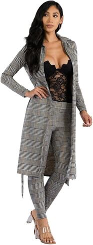 Stylish FABRIC womens Women's Plaid Print Long Sleeve Cardigans/Cover Ups and High Waisted Pants Casual Outfit 2 Piece Set in Kuwait