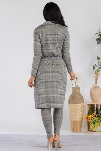 Stylish FABRIC womens Women's Plaid Print Long Sleeve Cardigans/Cover Ups and High Waisted Pants Casual Outfit 2 Piece Set in Kuwait
