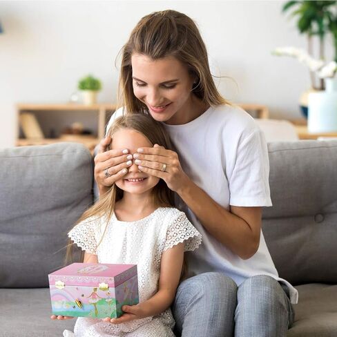 صندوق تخزين المجوهرات الموسيقية للفتيات من Jewelkeeper مع راقصة الباليه الدوارة وقوس قزح ورقائق ذهبية مع صندوق تخزين المجوهرات الموسيقية للفتيات مع تصميم وحيد القرن الدوار، تصميم يونيكورن حلوى القطن in Kuwait