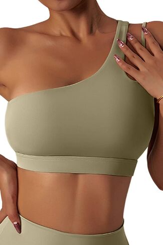 Mulisky Sports Bras for Women One Shoulder Backless Padded Workout Running Yoga Bra Medium Support in Kuwait
