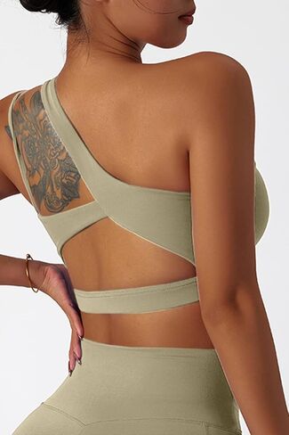 Mulisky Sports Bras for Women One Shoulder Backless Padded Workout Running Yoga Bra Medium Support in Kuwait