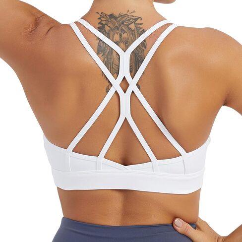 YOGAPRO Women's Sports Bra, Crisscross Back Padded Strappy Sports Bra Medium Support Yoga Bra with Removable Cups in Kuwait