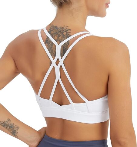 YOGAPRO Women's Sports Bra, Crisscross Back Padded Strappy Sports Bra Medium Support Yoga Bra with Removable Cups in Kuwait