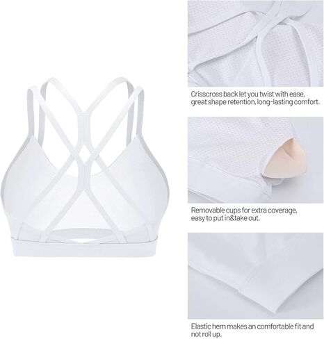 YOGAPRO Women's Sports Bra, Crisscross Back Padded Strappy Sports Bra Medium Support Yoga Bra with Removable Cups in Kuwait