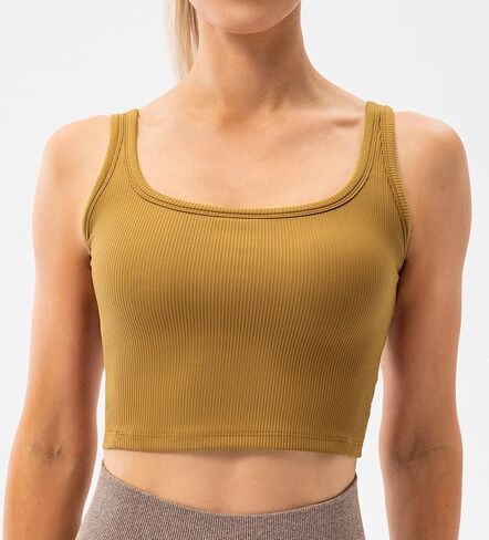 Ukaste Women's Ribbed Performance Sports Bras Medium Support Scoop Neck Wokout Yoga Crop Bra Tops in Kuwait