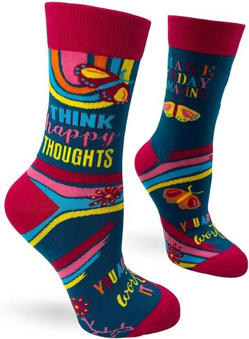 Fabdaz Think Happy Thoughts, Make Today Amazing, You Are Worth It Novelty Socks for Women - 1 Pair, Fits Shoe Size 5-10 in Saudi Arabia