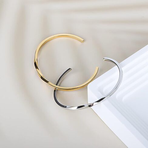 FOCUSTEEL أساور الكفة النسائية، سوار موبيوس الملتوي، سوار مفتوح قابل للتعديل للسيدات، هدية عيد الميلاد لصديقة زوجة أمي in Kuwait