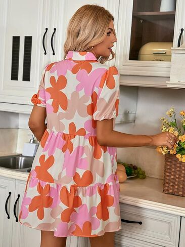 Floerns Women's Color Block Printed Short Sleeve Button Front Striped Shift Dress in Saudi Arabia