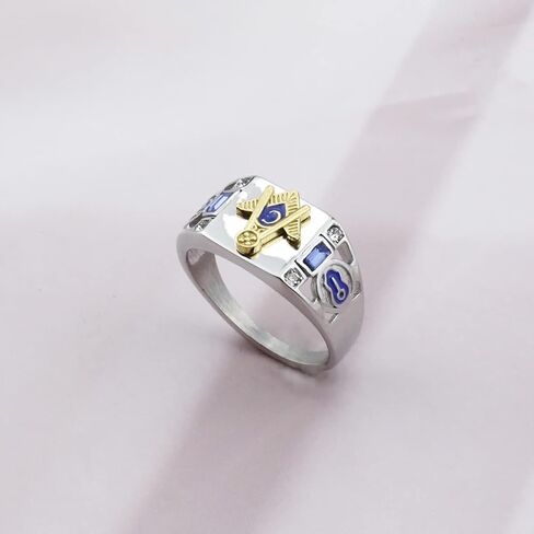 دي جي اتش جيه خاتم ماسوني لودج ماسوني للرجال من فريماسون جيفت، خاتم ماسوني مطلي بالذهب لراكبي الدراجات النارية هدية للرجال (الماسوني 7)، معدن، ستانلس ستيل in Kuwait