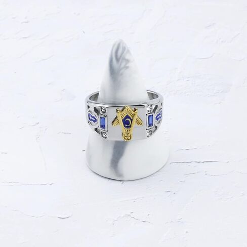 دي جي اتش جيه خاتم ماسوني لودج ماسوني للرجال من فريماسون جيفت، خاتم ماسوني مطلي بالذهب لراكبي الدراجات النارية هدية للرجال (الماسوني 7)، معدن، ستانلس ستيل in Kuwait