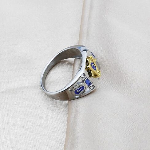 دي جي اتش جيه خاتم ماسوني لودج ماسوني للرجال من فريماسون جيفت، خاتم ماسوني مطلي بالذهب لراكبي الدراجات النارية هدية للرجال (الماسوني 7)، معدن، ستانلس ستيل in Kuwait