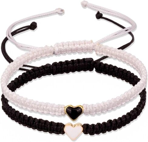 Fuqimanman2020 2 Pcs Heart Beaded Matching Bracelets Adjustable Couple Friendships Bracelets Long Distance Bracelets for Girlfriend Boyfriend Valentines Jewelry Gifts in Saudi Arabia