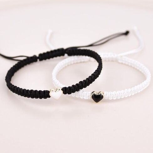 Fuqimanman2020 2 Pcs Heart Beaded Matching Bracelets Adjustable Couple Friendships Bracelets Long Distance Bracelets for Girlfriend Boyfriend Valentines Jewelry Gifts in Saudi Arabia