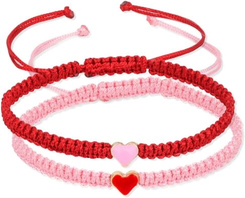 Fuqimanman2020 2 Pcs Heart Beaded Matching Bracelets Adjustable Couple Friendships Bracelets Long Distance Bracelets for Girlfriend Boyfriend Valentines Jewelry Gifts in Saudi Arabia