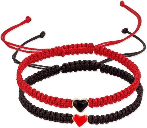 Fuqimanman2020 2 Pcs Heart Beaded Matching Bracelets Adjustable Couple Friendships Bracelets Long Distance Bracelets for Girlfriend Boyfriend Valentines Jewelry Gifts in Saudi Arabia